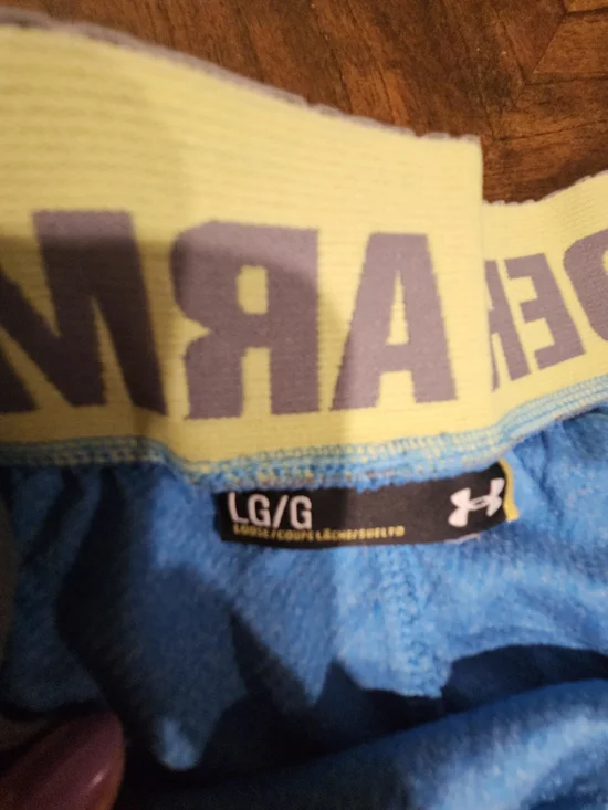 Under Armour Men’s Light Blue Athletic Shorts with Yellow Waistband Trim - Picture 2 of 2